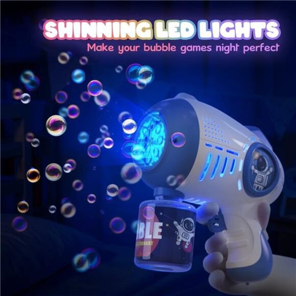 Bubble Guns for Toddlers, 8 Hole Light Up Bubble Maker with 4 Refill Solution - Picture 1 of 6